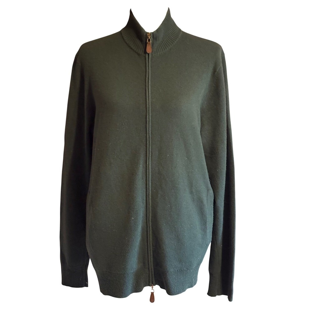 Buttoned Down Mens 100% Cashmere Full Zip Sweater Jacket Forest Green  L